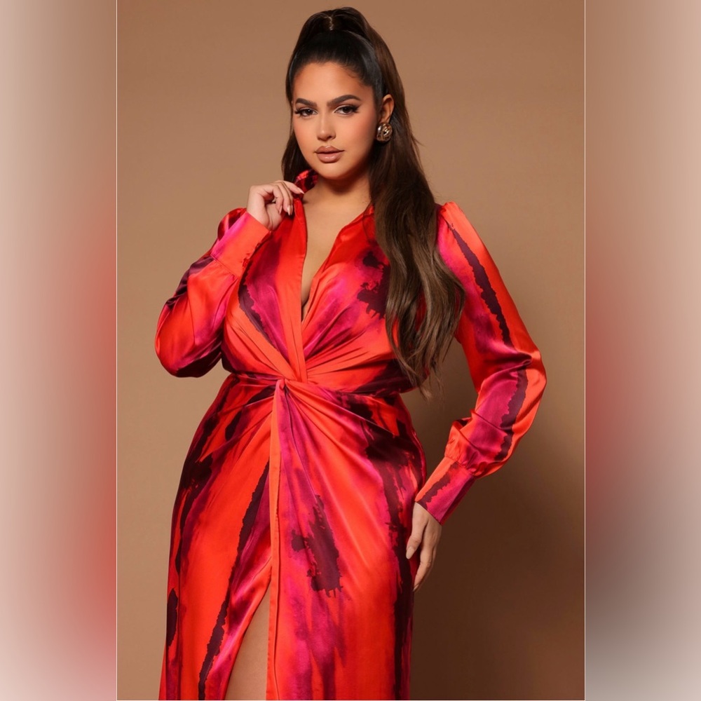 ✨ Gabriella Long Sleeve Twist Front Maxi Dress | Orange Combo ✨ - Picture 2 of 4
